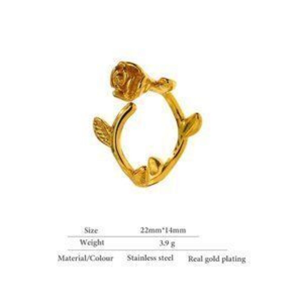 NEW 18K Gold Plated Rose Flower Leaf Ring